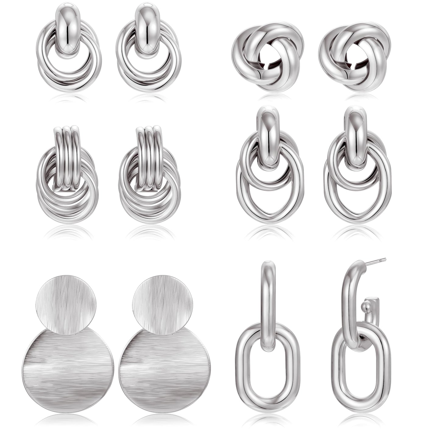 6 Pairs Chunky Gold Earrings for Women Gold Plated Knot Earrings Trendy Statement Drop Dangle Teardrop Lightweight Hypoallergenic Fashion Accessories Jewelry Set Gifts for Women