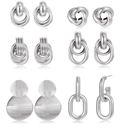 6 Pairs Chunky Gold Earrings for Women Gold Plated Knot Earrings Trendy Statement Drop Dangle Teardrop Lightweight Hypoallergenic Fashion Accessories Jewelry Set Gifts for Women
