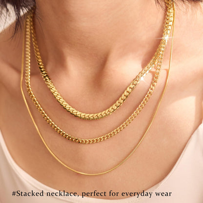 3PCS Gold Necklaces for Women,Chunky Statement Gold Plated Necklace Stack Layered Sterling Silver Herringbone Chains for Women Dainty Trendy Silver Chains Stacked Jewelry Gifts