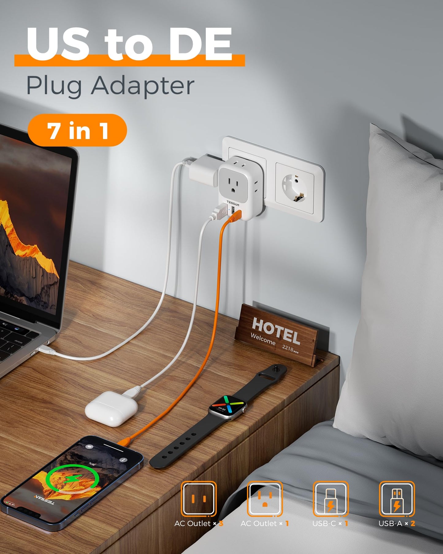 TESSAN 2 Pack European Travel Plug Adapter, Europe Power Converter