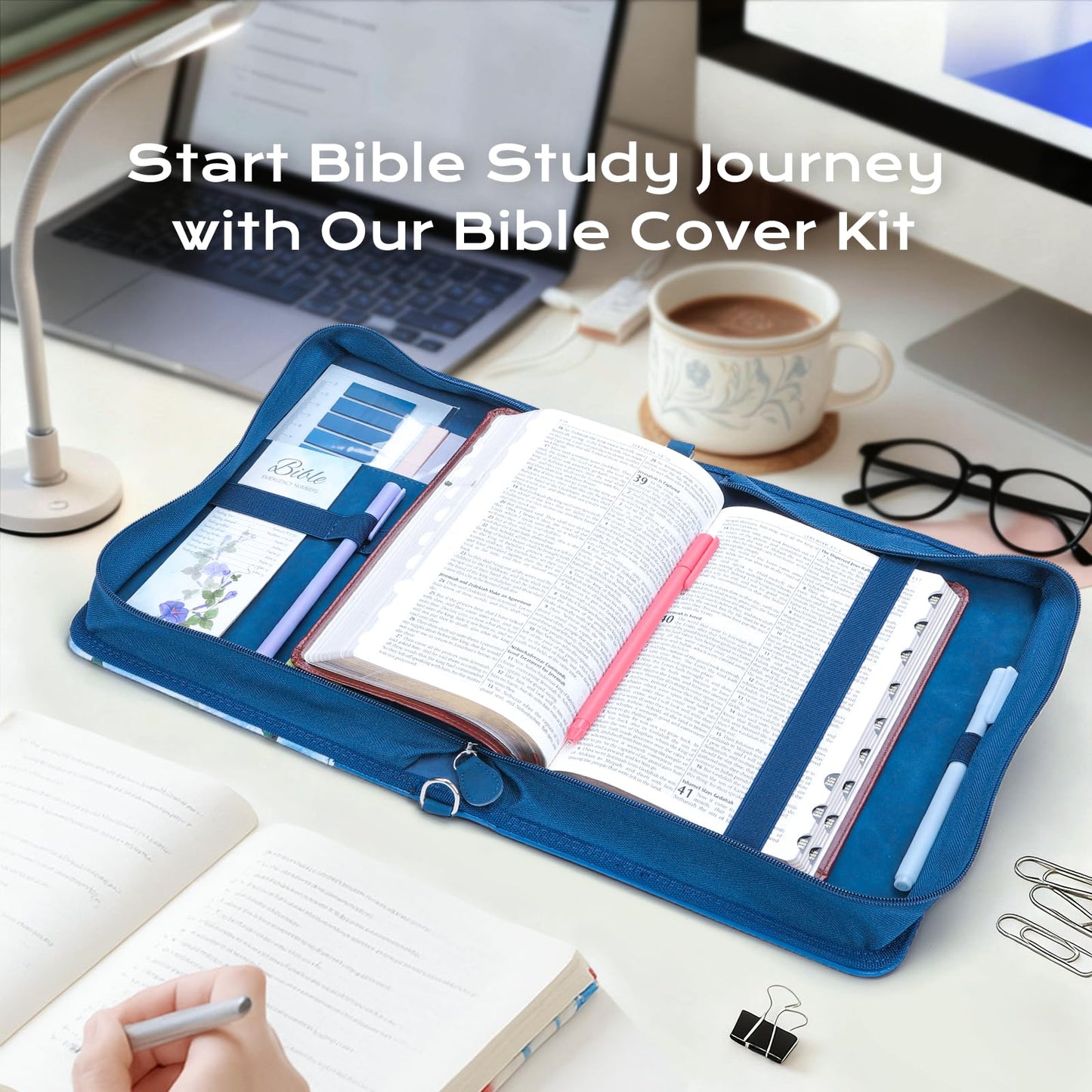 XKDOUS 20 Pcs Bible Case Set with Tabs, Pens, Study Supplies Carrier Holder Portable Men's Bible Bag Church Book Leather Cover Father Day Christian Gift for Dad, Mom, Men, Women