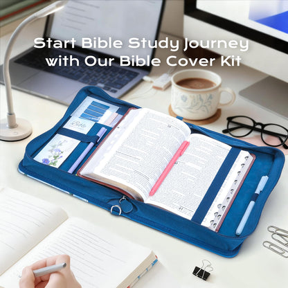 XKDOUS 20 Pcs Bible Case Set with Tabs, Pens, Study Supplies Carrier Holder Portable Men's Bible Bag Church Book Leather Cover Father Day Christian Gift for Dad, Mom, Men, Women