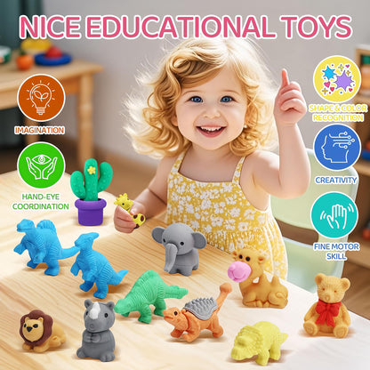 URSKYTOUS 60Pcs Animal Erasers Desk Pets for Kids,Classroom Prizes | Bulk Puzzle Erasers Toys,Party Favors,Back to School,Treasure Chest,Goodie Bag Stuffers,Easter Egg Fillers,Stocking Stuffers