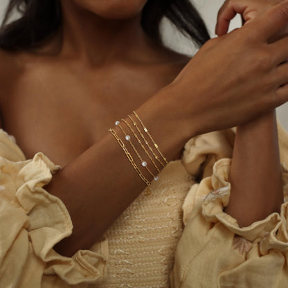 Dainty Simple Gold Bracelets for Women, Stackable Satellite Paperclip Lip Bracelet Set Tiny Lip Dot Chain Box Link for Handmade Gift Minimalist Cute Trendy Jewelry Gold Accessories for Women