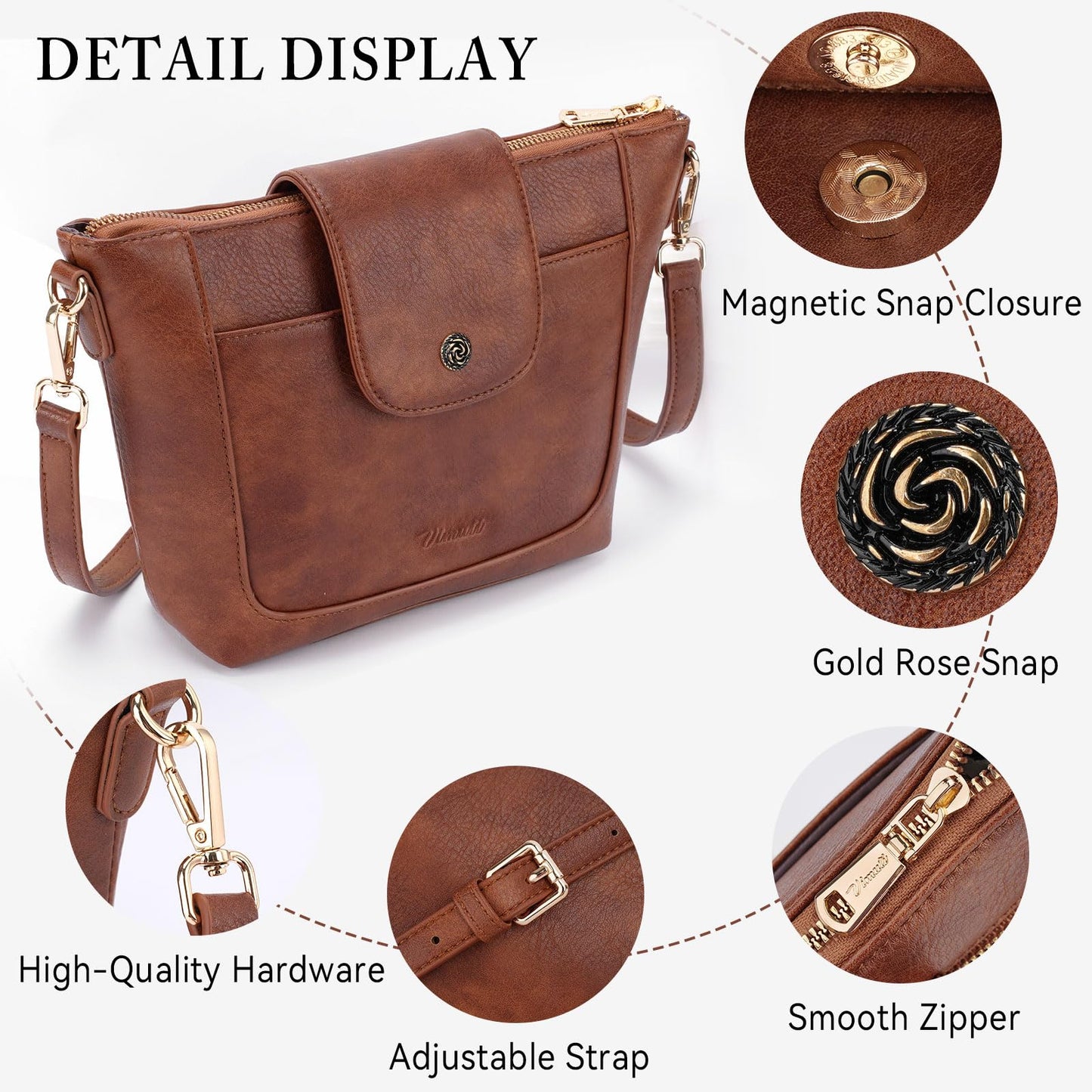 Crossbody Purses for Women Vegan Leather Small Crossbody Bags with Adjustable Strap Lightweight Travel Shoulder Bag