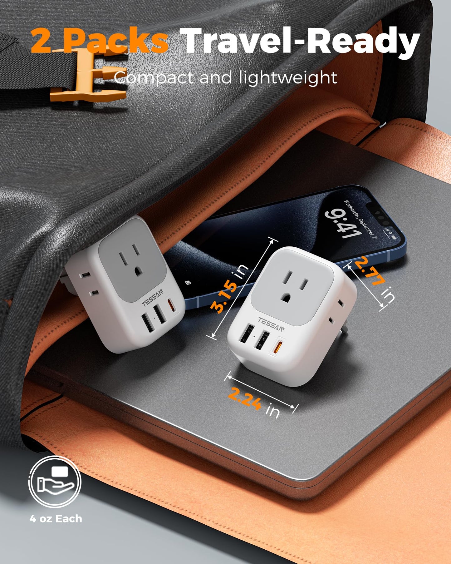 TESSAN 2 Pack European Travel Plug Adapter, Europe Power Converter