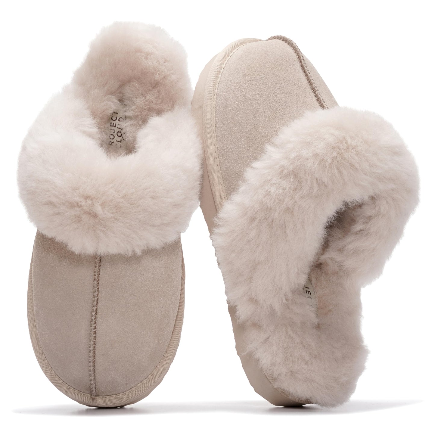 Project Cloud Genuine Leather Slippers for Women with Genuine Fur Lining, Non-Slip Indoor/Outdoor Clog Mule Slippers, Memory Foam Insole