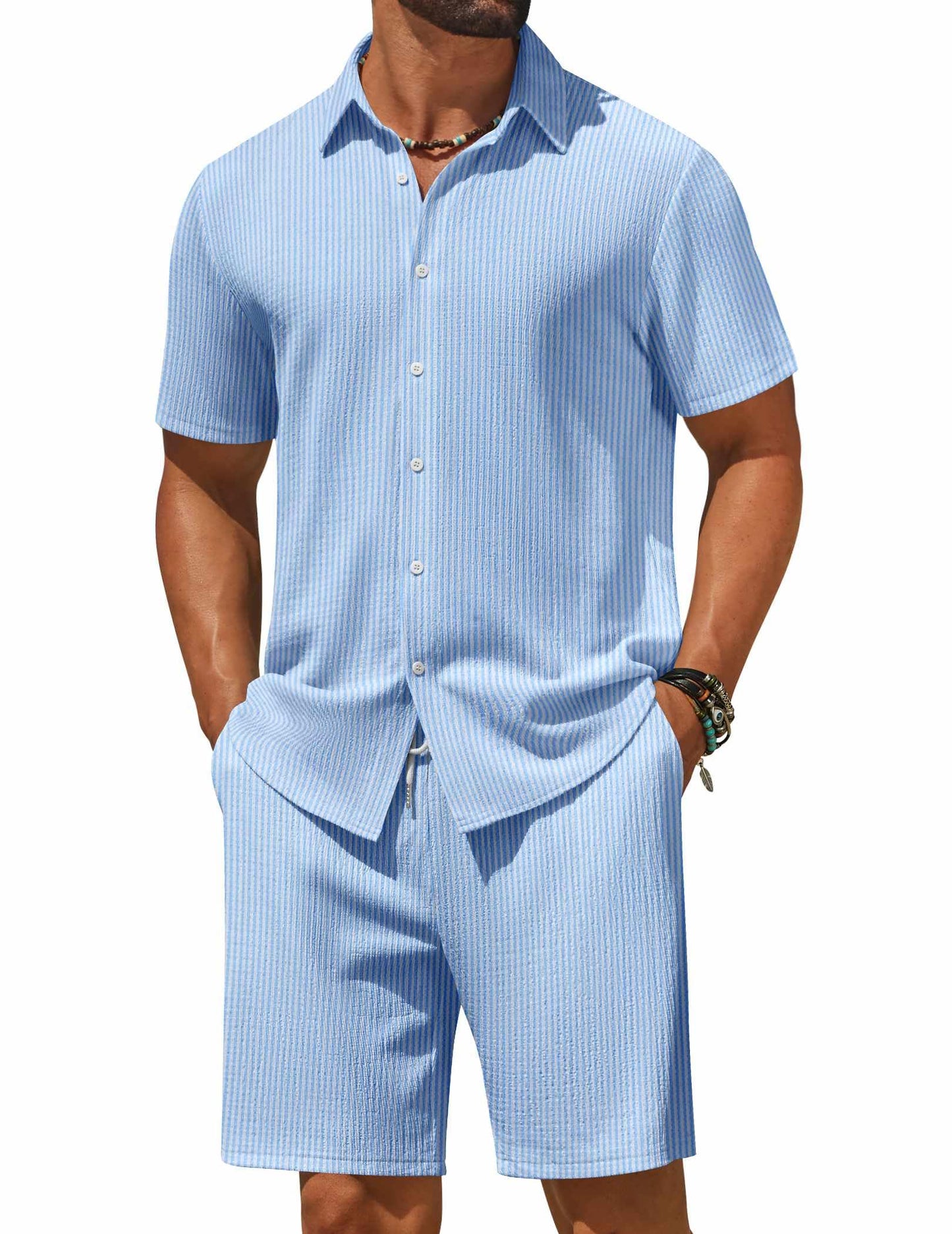 COOFANDY Men's 2 Piece Outfit Casual Short Sleeve Button Down Shirt and Beach Shorts Set Summer Vacation Outfits for Men