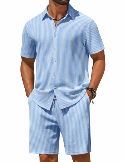 COOFANDY Men's 2 Piece Outfit Casual Short Sleeve Button Down Shirt and Beach Shorts Set Summer Vacation Outfits for Men