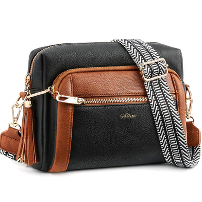 Small Leather Crossbody Bags for Women Anti theft Purses and Handbag Shoulder Hangbag with Wide Strap Tassel