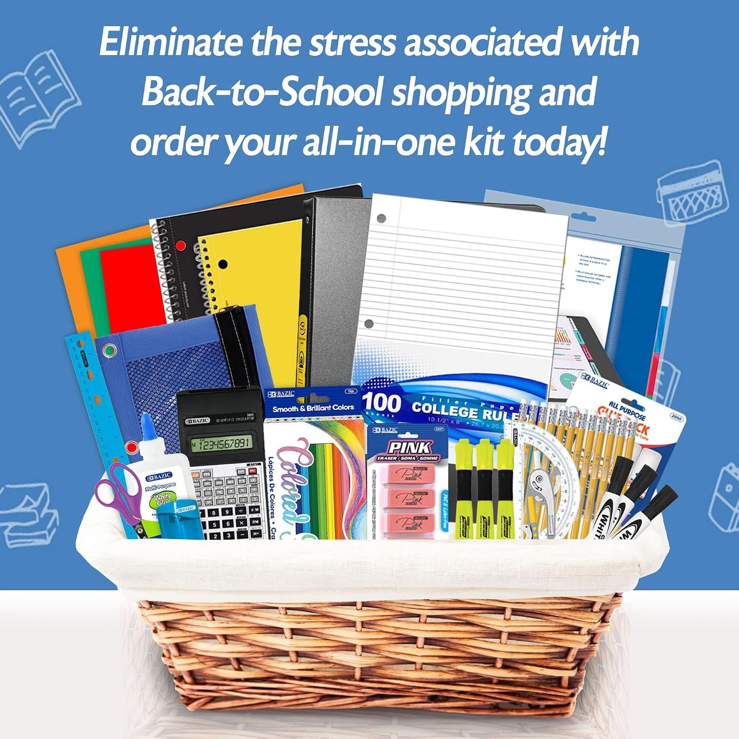 BAZIC PRODUCTS 65-Piece Middle & High School Kit, Math & Geometry, 65-Case | bundles writing, geometry tools in