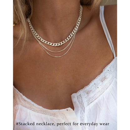 3PCS Gold Necklaces for Women,Chunky Statement Gold Plated Necklace Stack Layered Sterling Silver Herringbone Chains for Women Dainty Trendy Silver Chains Stacked Jewelry Gifts