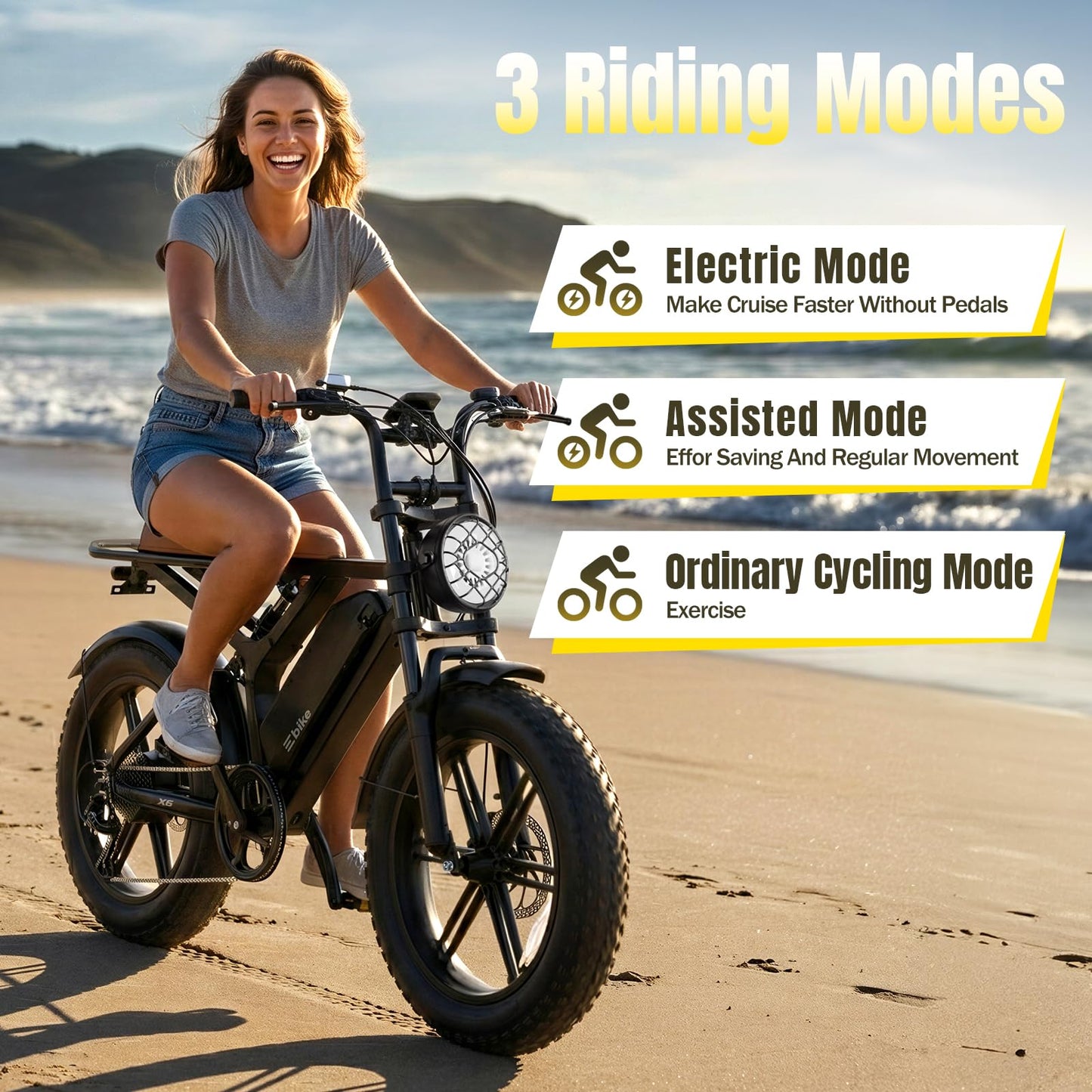 Electric Bike for Adults, Peak 1500W Motor Retro E Bike, Range 65/120Miles, 48V 15Ah Removable Battery, 20"x4" Fat Tires, Full Suspension, APP Control, Off-Road Ebike for City Commuting