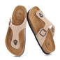 Cork Footbed Flip Flops for Women, Comfortable Beach Sigle Buckle Slip-On with Genuine Suede Footbed & Memory Foam Arch Support Flats Slides for Women Footwear