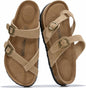 Project Cloud 100% Genuine Leather Womens Sandals -Lightweight Womens Slides Memory Foam Insole & Cork Footbed Sandals Women - Non-Slip Beach Essentials Summer Sandals for Women 2026 (Lian)