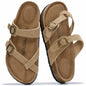Project Cloud 100% Genuine Leather Womens Sandals -Lightweight Womens Slides Memory Foam Insole & Cork Footbed Sandals Women - Non-Slip Beach Essentials Summer Sandals for Women 2026 (Lian)