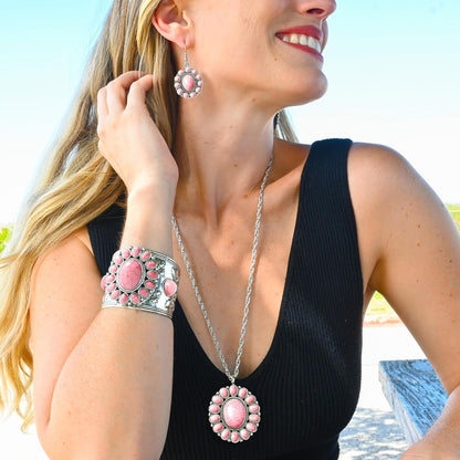 Shop LC Howlite Western Jewelry Set for Women Boho Cowgirl | 3-Piece Necklace Bracelet Earrings, Turquoise-Inspired, Chunky Statement, Southwestern