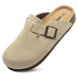 Women Suede Clogs Casual Slip On Potato Mule Slippers | Soft Suede Upper, Arch-Support Cork Insole, Adjustable Buckle, Anti-Slip Sole