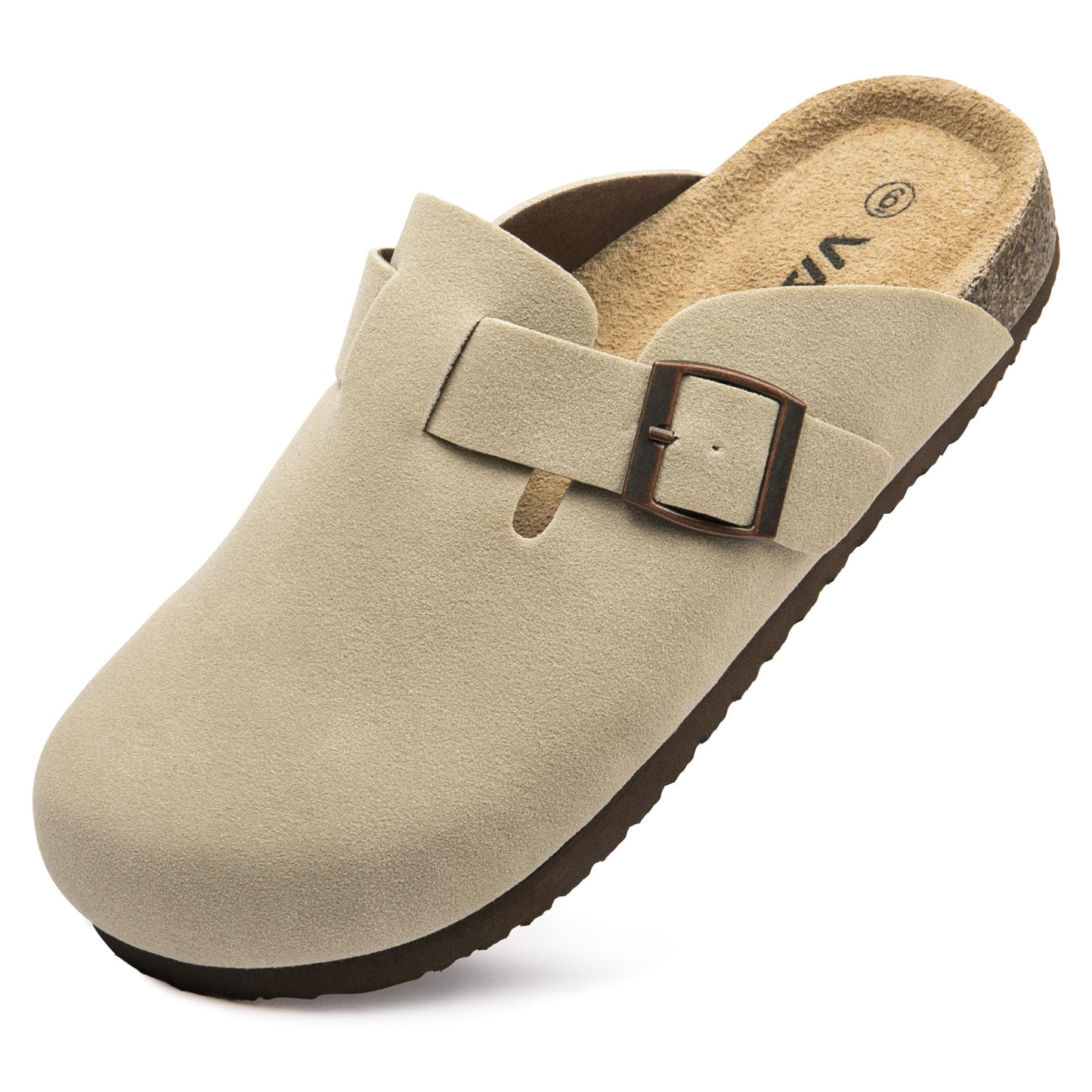 Women Suede Clogs Casual Slip On Potato Mule Slippers | Soft Suede Upper, Arch-Support Cork Insole, Adjustable Buckle, Anti-Slip Sole
