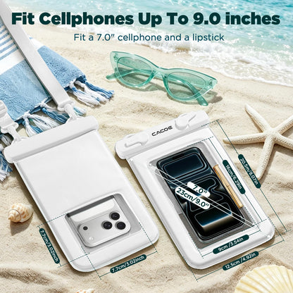 CACOE Floatable Waterproof Phone Pouch 2 Pack Up to 9.0", Black+Green | Floatable, IPX8 Waterproof Phone Case,Adjustable Lanyard,Dry Bags for Beach/Cruise/Travel/Camping/Kayak/Vacation Essentials