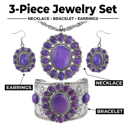 Shop LC Howlite Western Jewelry Set for Women Boho Cowgirl | 3-Piece Necklace Bracelet Earrings, Turquoise-Inspired, Chunky Statement, Southwestern