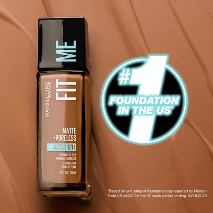 Maybelline Fit Me Matte + Poreless Liquid Oil-Free Foundation Makeup, Mocha, 1 Count (Packaging May Vary)