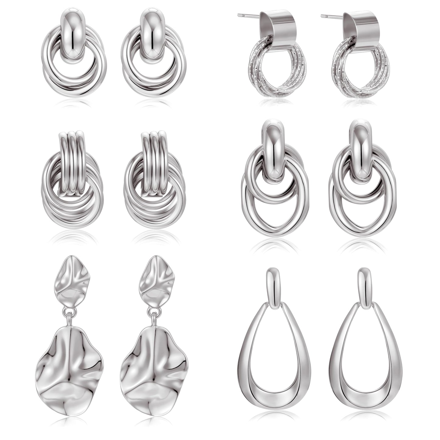 6 Pairs Chunky Gold Earrings for Women Gold Plated Knot Earrings Trendy Statement Drop Dangle Teardrop Lightweight Hypoallergenic Fashion Accessories Jewelry Set Gifts for Women