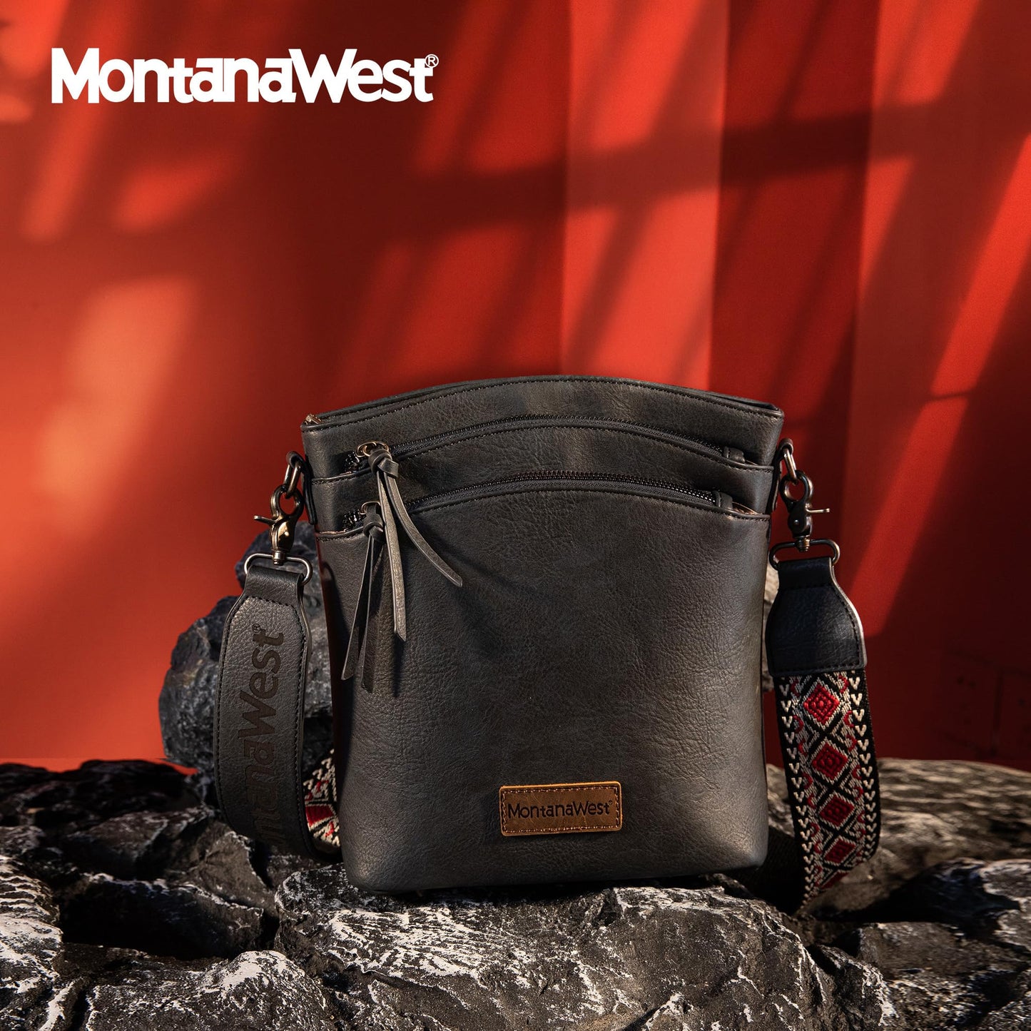 Montana West Multi Zip Pocket Crossbody Bag With Guitar Strap