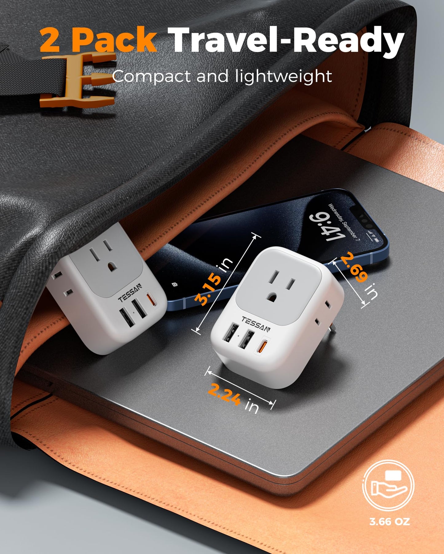 TESSAN 2 Pack European Travel Plug Adapter, Europe Power Converter