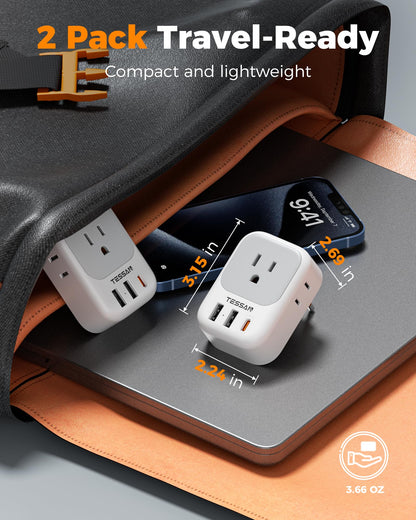 TESSAN 2 Pack European Travel Plug Adapter, Europe Power Converter