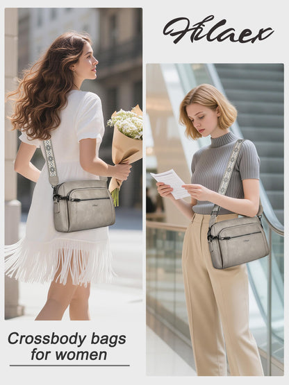 Small Leather Crossbody Bags for Women Anti theft Purses and Handbag Shoulder Hangbag with Wide Strap Tassel