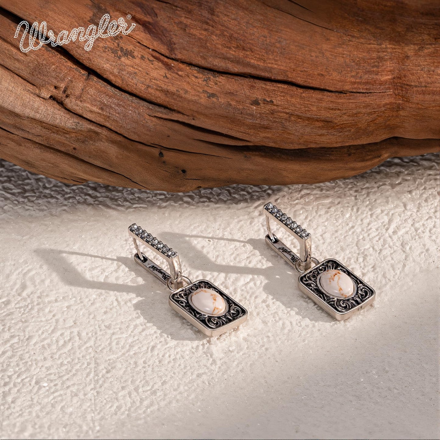Wrangler Couture Turquoise Jewelry for Women, Square Turquoise Earrings | 14K Gold & Silver Plating, Western Jewelry, Western Country Earrings with Gift Box