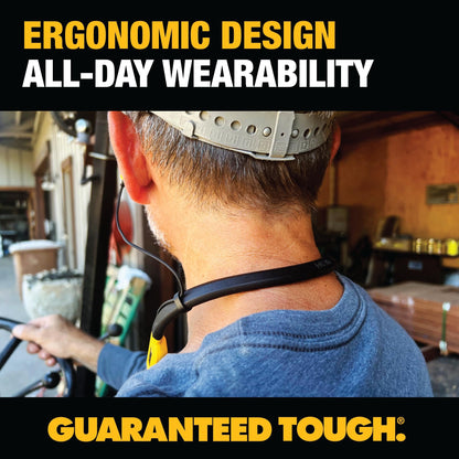 DEWALT Heavy Duty Black Edition 2-in-1 Neckband Bluetooth Headphones w/Built-in Speakers, Jobsite Wearable Speaker & Around Neck, Wireless Headset, 60+ Hrs Hands-Free Music & Calls, Carry Pouch