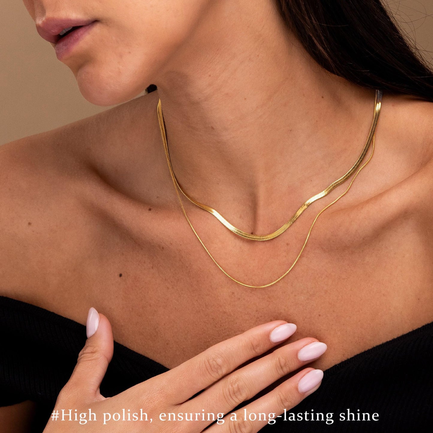 3PCS Gold Necklaces for Women,Chunky Statement Gold Plated Necklace Stack Layered Sterling Silver Herringbone Chains for Women Dainty Trendy Silver Chains Stacked Jewelry Gifts