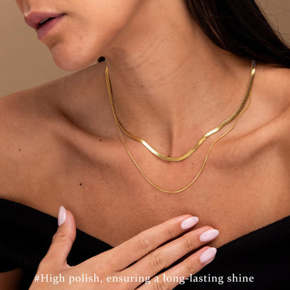 3PCS Gold Necklaces for Women,Chunky Statement Gold Plated Necklace Stack Layered Sterling Silver Herringbone Chains for Women Dainty Trendy Silver Chains Stacked Jewelry Gifts