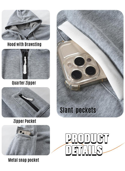 Leidowei Men's Hoodies Casual Pullover Hooded Sweatshirt Long Sleeve Quarter Zip Hoody Tops With Kangaroo Pocket