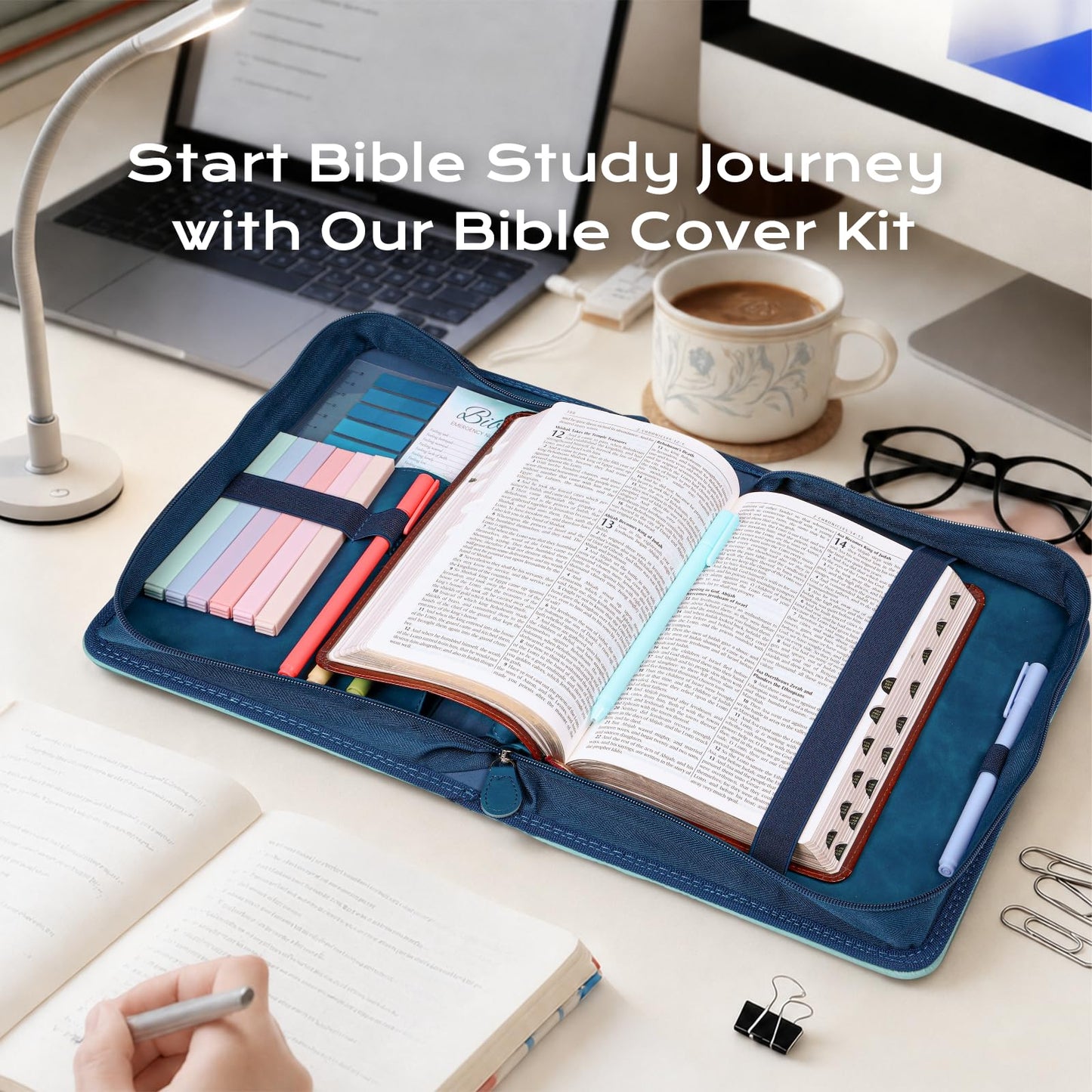 XKDOUS 20 Pcs Bible Case Set with Tabs, Pens, Study Supplies Carrier Holder Portable Men's Bible Bag Church Book Leather Cover Father Day Christian Gift for Dad, Mom, Men, Women