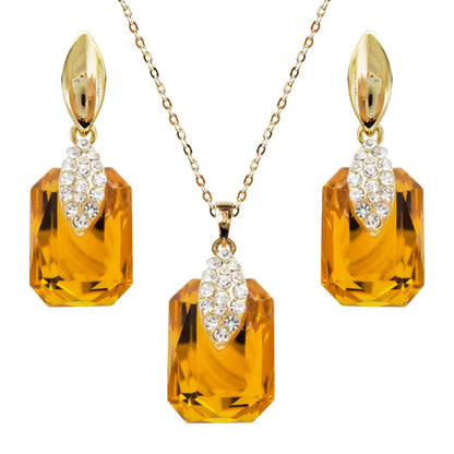 Navachi 18k Gold Plated Crystal Multicolor Square Shape Zircon Dangle Earrings And Neckalce Pendant Az4020-1 Jewelry set