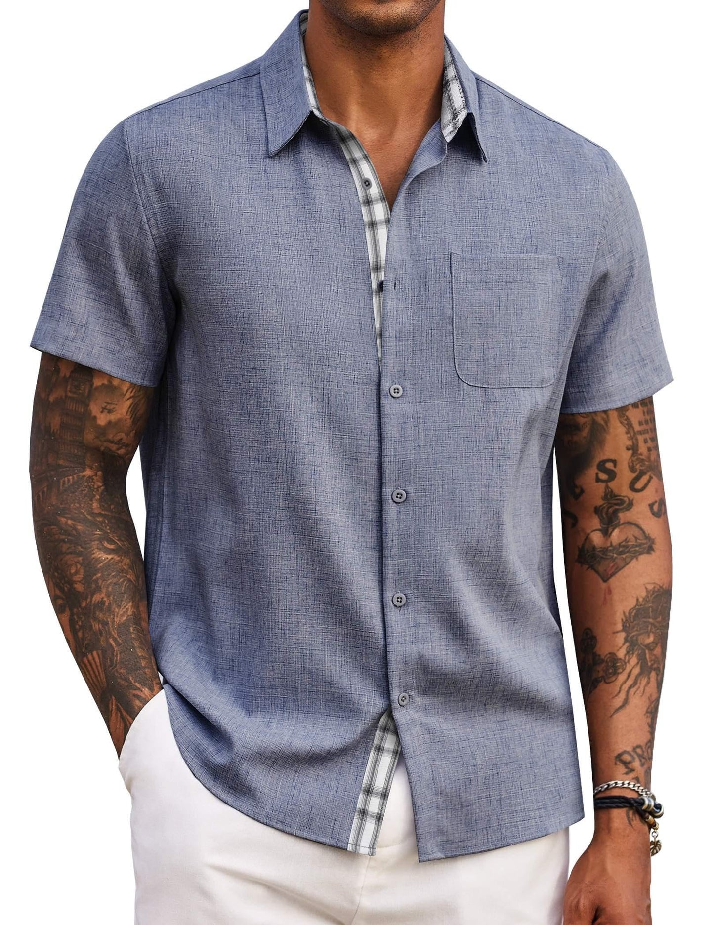 COOFANDY Men's Button Down Shirts Short Sleeve Casual Summer Beach Vacation Wedding Shirt with Pocket