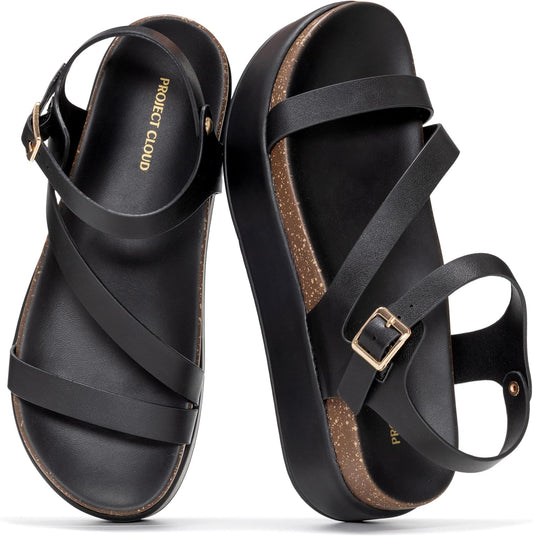 Project Cloud Adjustable Strap Platform Sandals Women Footwear (Mellow) | Plush & Soft Insole Wedge Sandals for Women; Water-Resistant Platform Sandals Women; Non-Slip and Lightweight Wedge Sandals