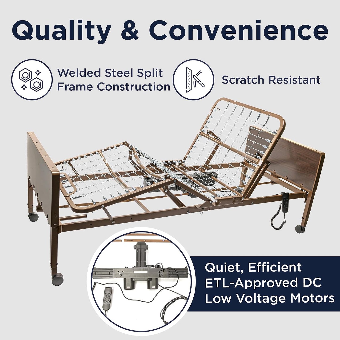 Electric Hospital Bed for Home Use - Includes Foam Mattress, Half Rails, Overbed Table - Medical Bed Set for Long Term Care - 36" x 80"