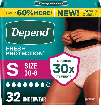 Depend Fresh Protection Adult Diapers, Incontinence Underwear for Women, Disposable, Maximum, XXL, Blush, 44 Count (2 Packs of 22), Packaging May Vary