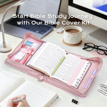 XKDOUS 20 Pcs Bible Case Set with Tabs, Pens, Study Supplies Carrier Holder Portable Men's Bible Bag Church Book Leather Cover Father Day Christian Gift for Dad, Mom, Men, Women
