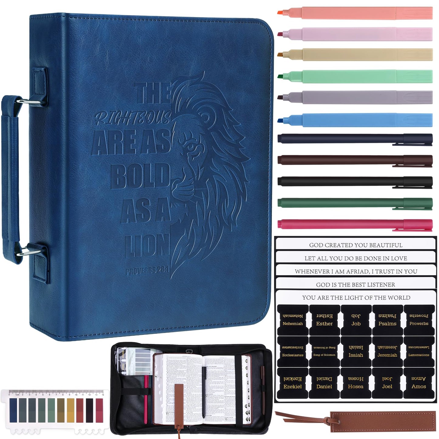 XKDOUS 20 Pcs Bible Case Set with Tabs, Pens, Study Supplies Carrier Holder Portable Men's Bible Bag Church Book Leather Cover Father Day Christian Gift for Dad, Mom, Men, Women