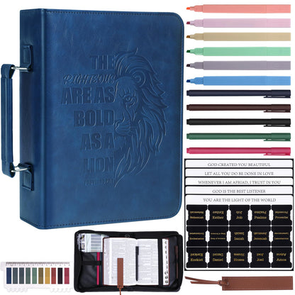 XKDOUS 20 Pcs Bible Case Set with Tabs, Pens, Study Supplies Carrier Holder Portable Men's Bible Bag Church Book Leather Cover Father Day Christian Gift for Dad, Mom, Men, Women