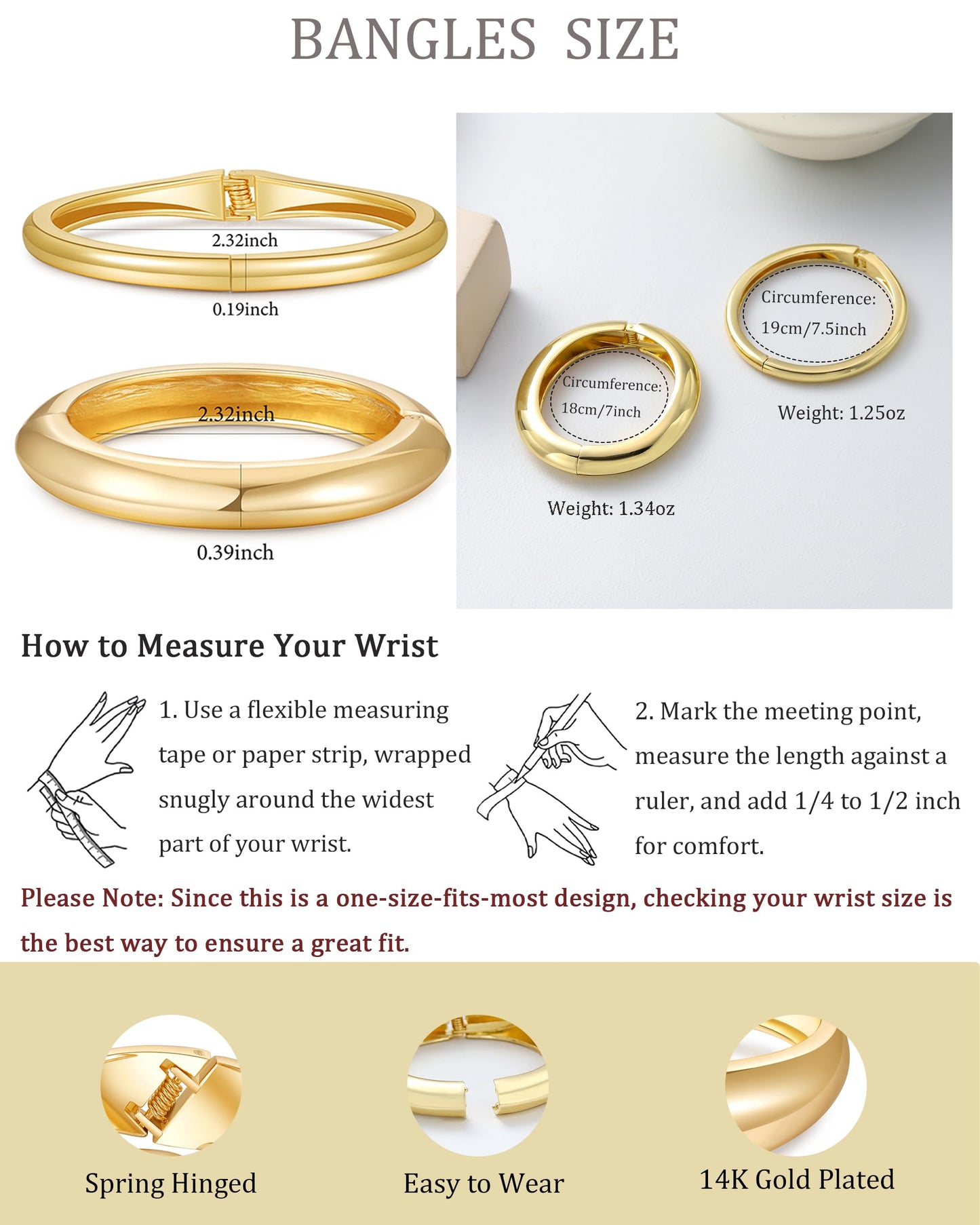 2pcs Gold Bangle Bracelets for Women, Trendy Hinged Cuff Open Wide Chunky Gold Bracelet Stack Arm Cuff Jewelry for Women