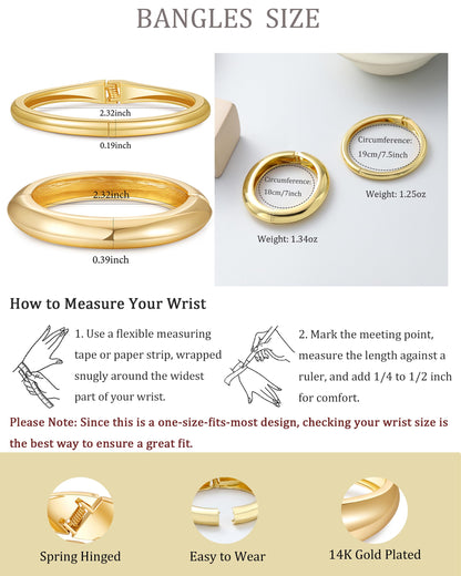 2pcs Gold Bangle Bracelets for Women, Trendy Hinged Cuff Open Wide Chunky Gold Bracelet Stack Arm Cuff Jewelry for Women