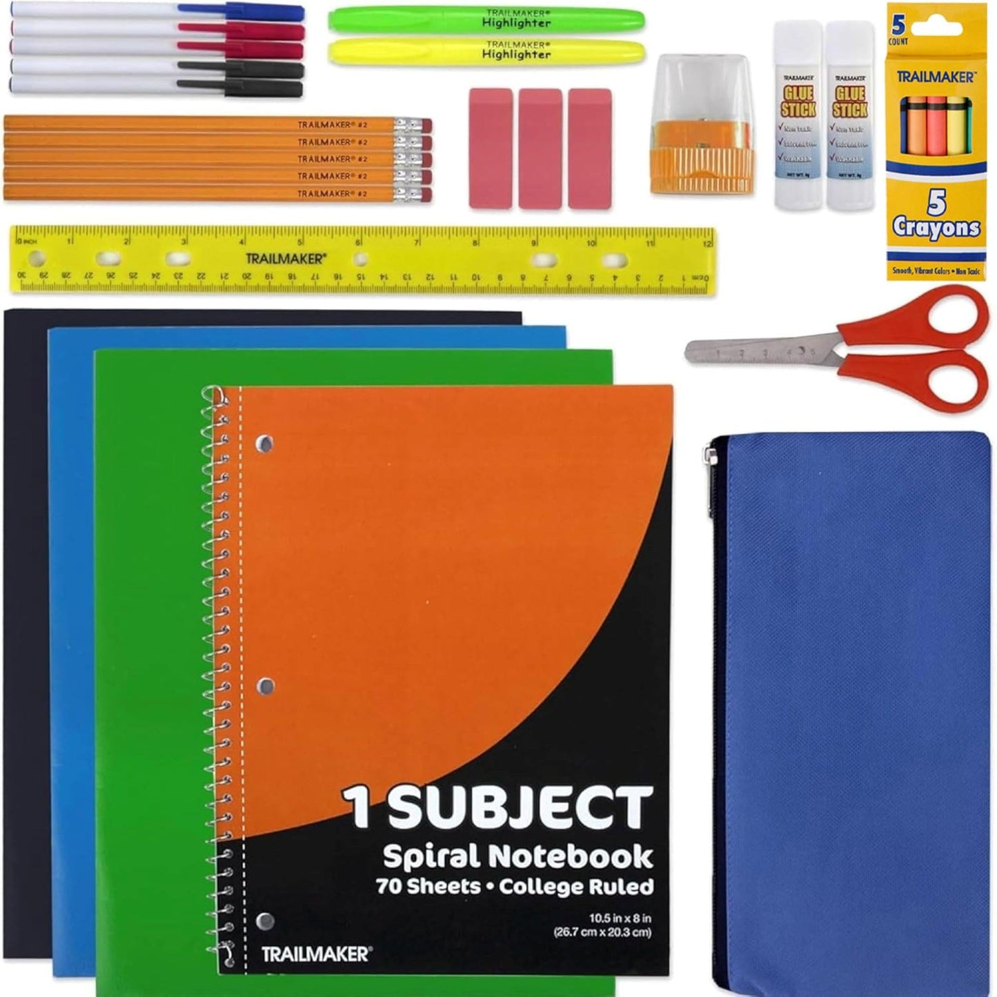 Trailmaker 12 Pack Bulk School Supply Kits | 30 Piece Classroom Supply Sets for Elementary & Middle School | Notebooks, Pencils, Crayons & Essentials | Ideal for Schools, Nonprofits, Charities & Donation Programs