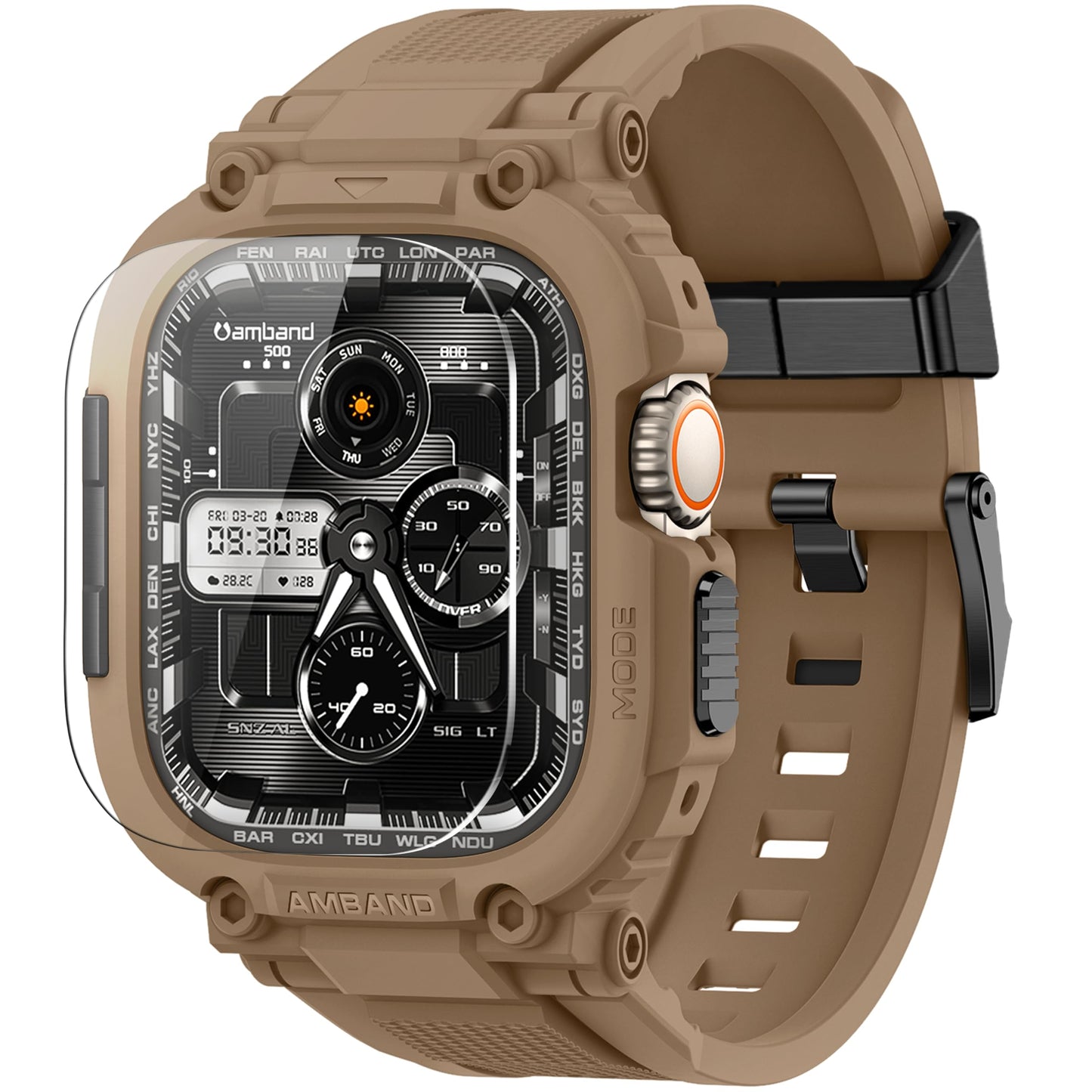amBand Bands Compatible with Apple Watch 9/8/7 45mm, M1 Sport Series Rugged Case Protective Cover for iWatch 6/SE (3/2/1)/5/4/3 44mm Men Green