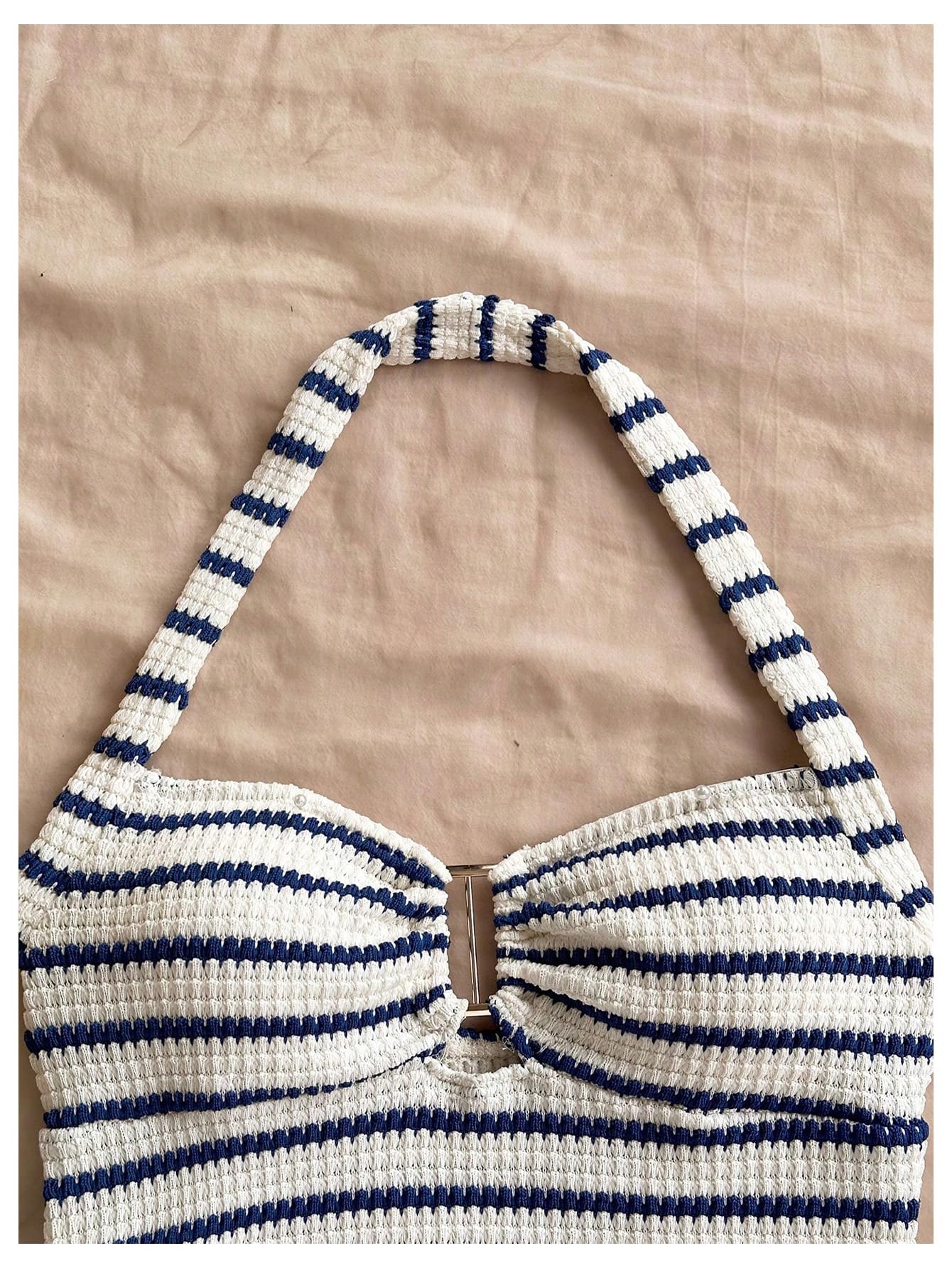 SOLY HUX Women's Summer 2 Piece Outfits Striped Crochet Halter Top Mini Shorts Set Beach Vacation Y2K Sets